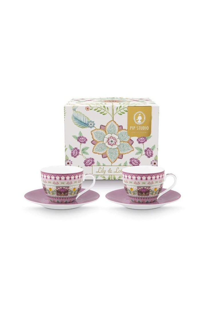 Espresso Cups and Saucers Lily & Lotus - Set of 2