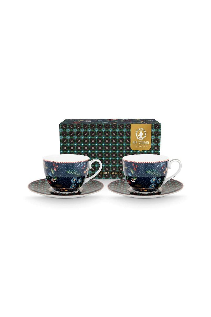 Espresso Cups and Saucers Berry Blues - Set of 2