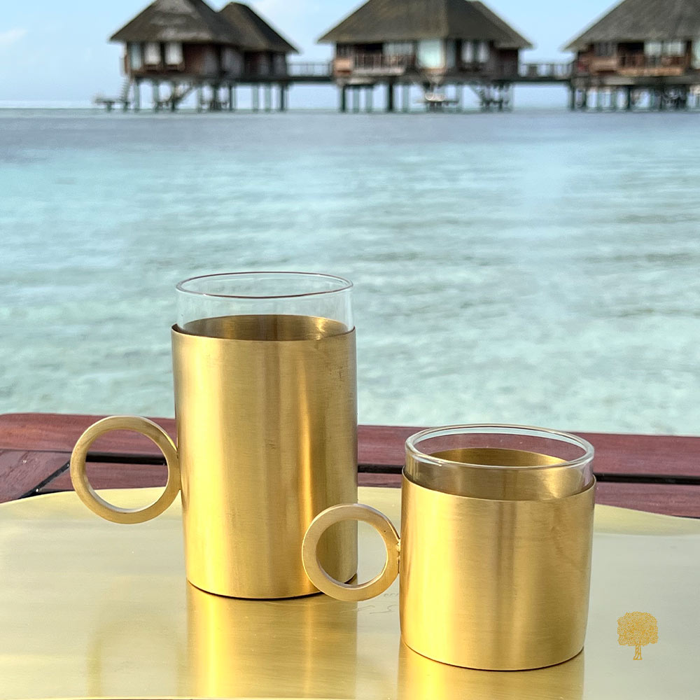 Gold Sleeve Espresso Cups with Round Handle - Set of 6